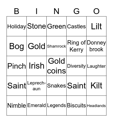 St. Patrick's Day Bingo Card