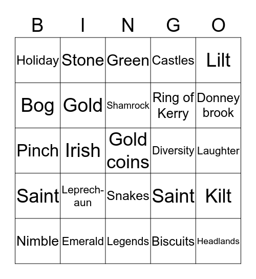 St. Patrick's Day Bingo Card