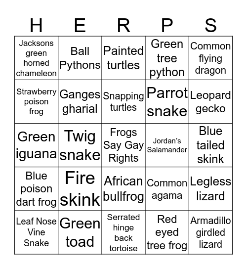 Herpetology Bingo Card