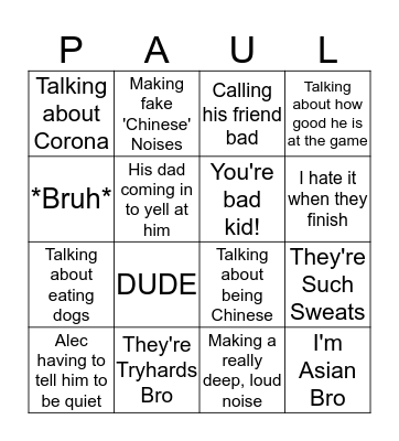 PAUL'S QUIPS Bingo Card