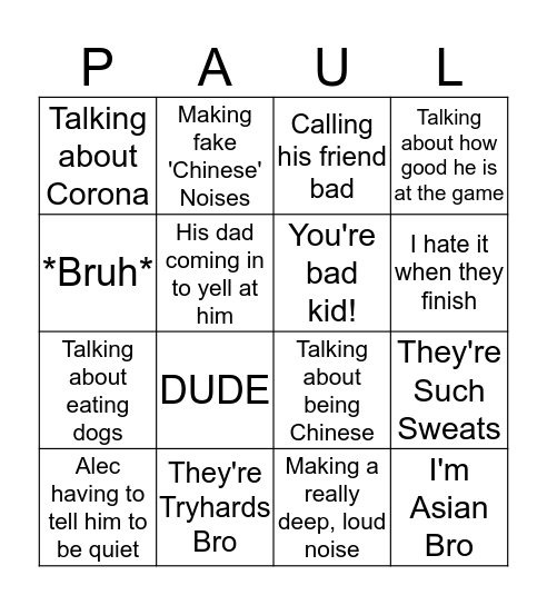 PAUL'S QUIPS Bingo Card
