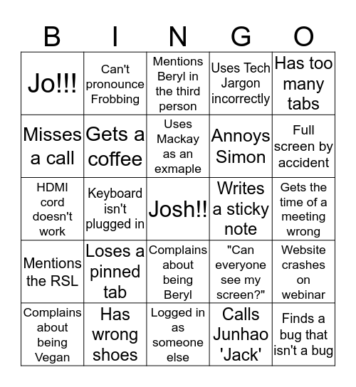 Beryl Bingo Card