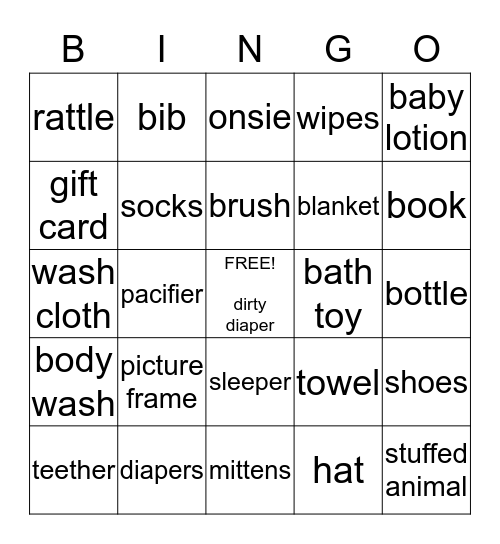 Baby Bingo Card