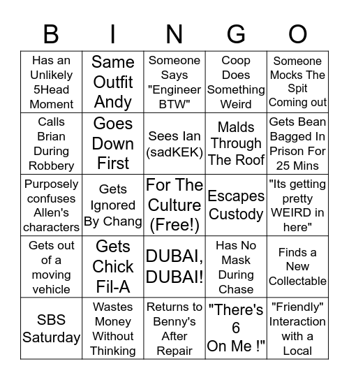 Ramee El-Rahman's Bingo Card Bingo Card