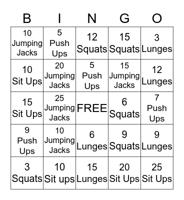 FITNESS BINGO #2 Bingo Card