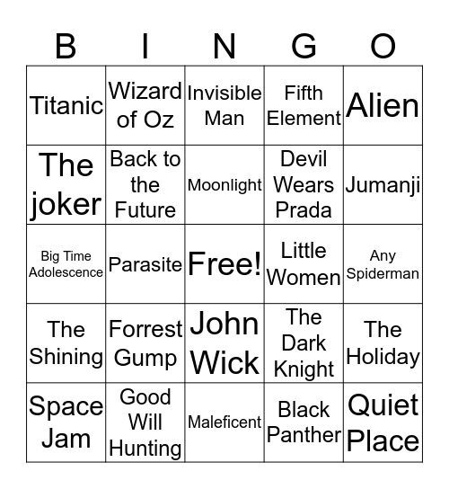 Quarantine Movie Bingo  Bingo Card