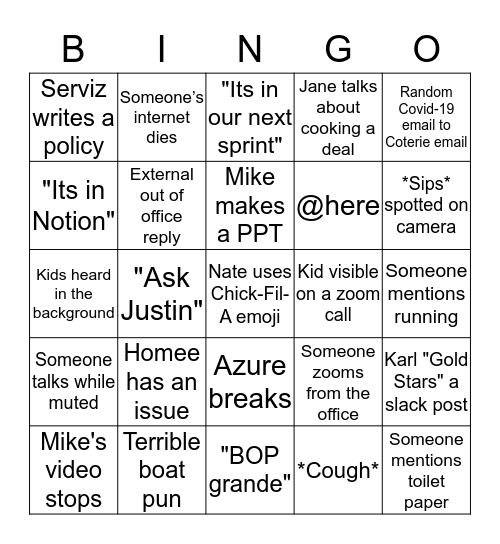 Coterie Remote Bingo Card