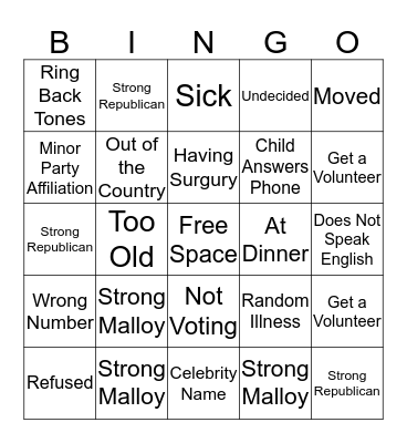 Phone Bank Bingo! Bingo Card