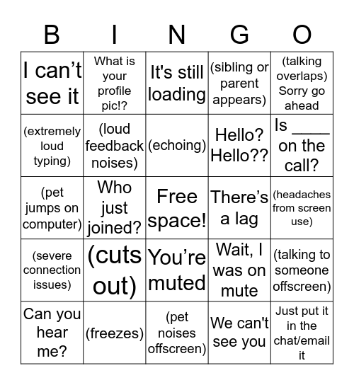 Online Class Bingo Card