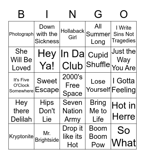 Music Trivia Bingo Card