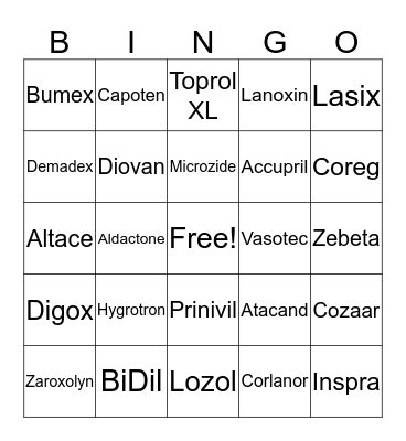 Heart Failure Topic Discussion Bingo Card