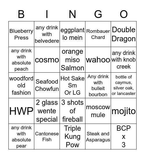 Fat's Server Bingo Card