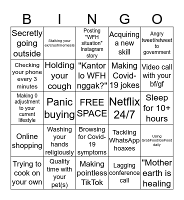 Self Quarantine Bingo Card