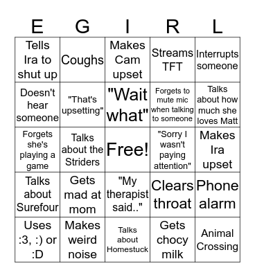 Sophie Bingo Card