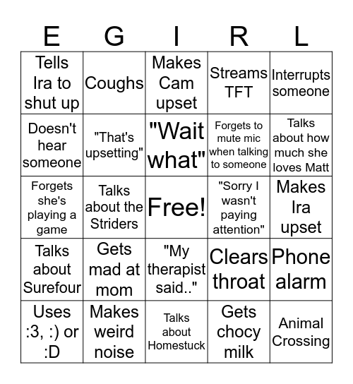 Sophie Bingo Card