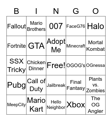 Gamer Bingo Card