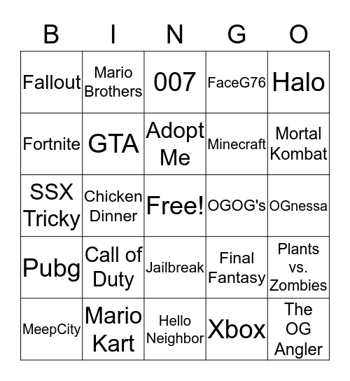 Gamer Bingo Card