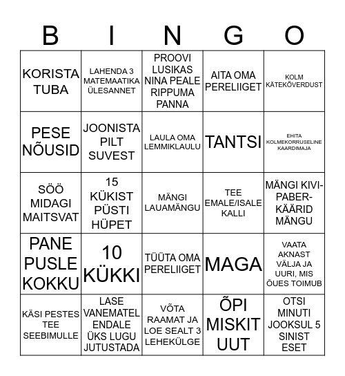 Kodune Bingo Card
