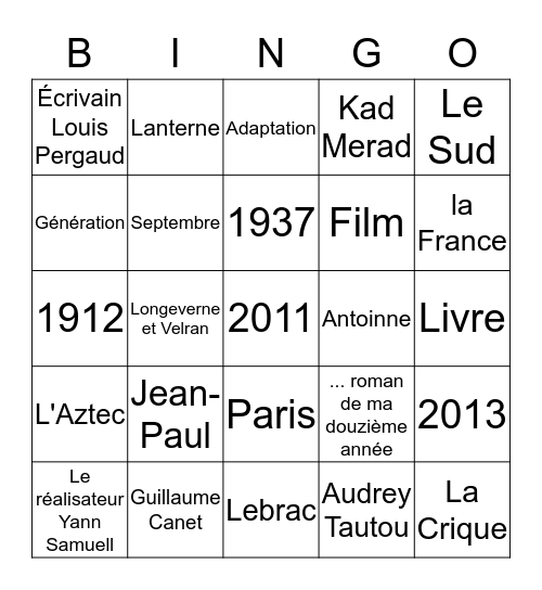 La guerre des Boutons Bingo Card