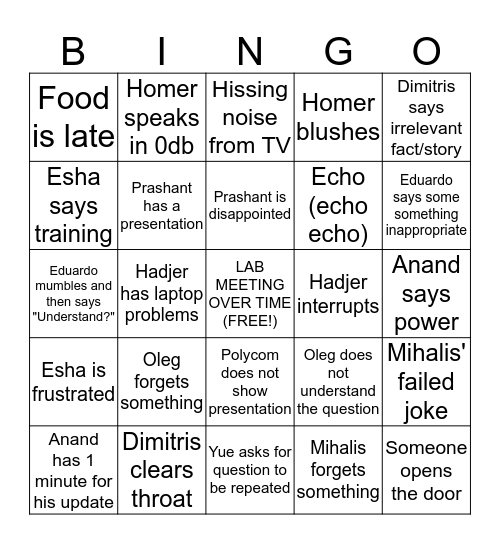 MoMA Group Meeting Bingo Card