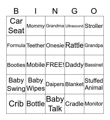 Valerie's Baby Shower Bingo Card