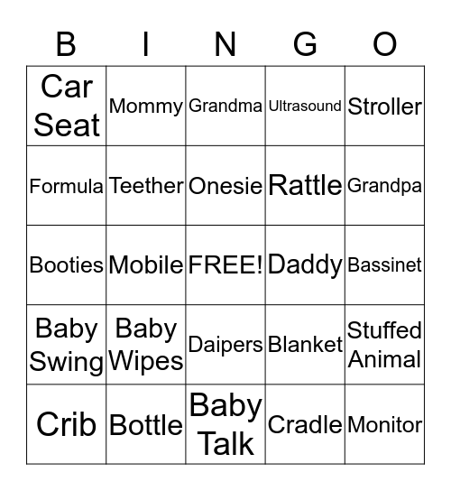 Valerie's Baby Shower Bingo Card