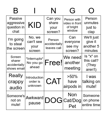 Conference Call Bingo Card