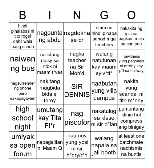 P*SCO BINGO Card