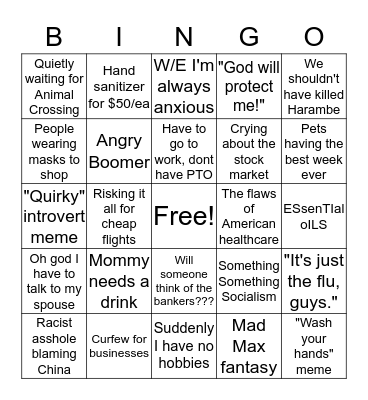 Coronavirus Bingo Card