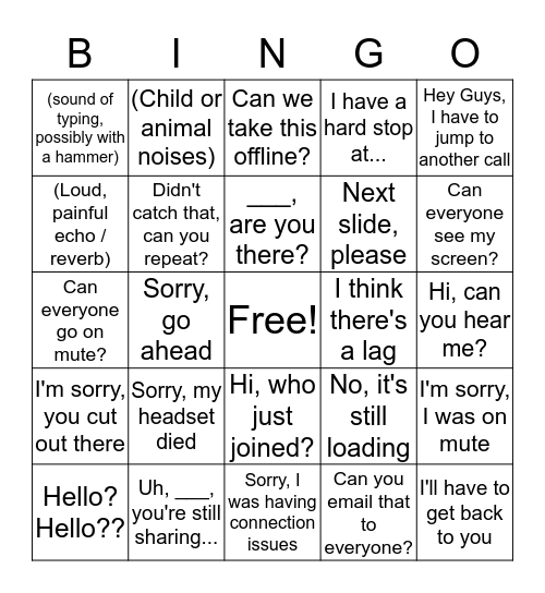 Conference Call Bingo Card