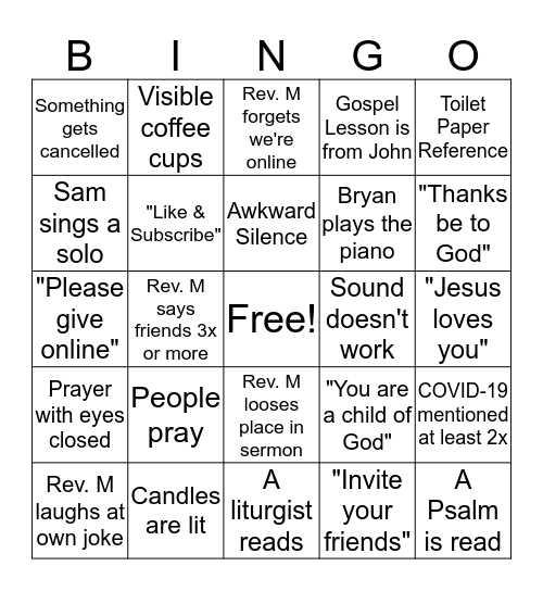 Online Worship Bingo Card