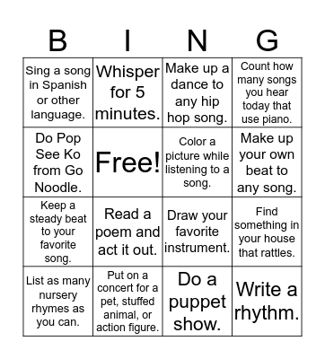 Music Bingo - March 2019 - Ms. Walters Bingo Card