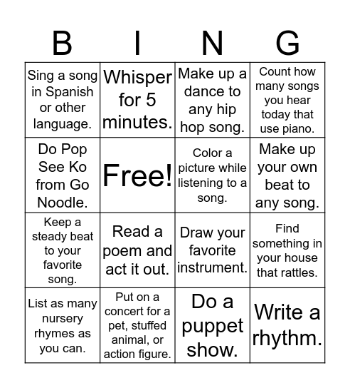 Music Bingo - March 2019 - Ms. Walters Bingo Card