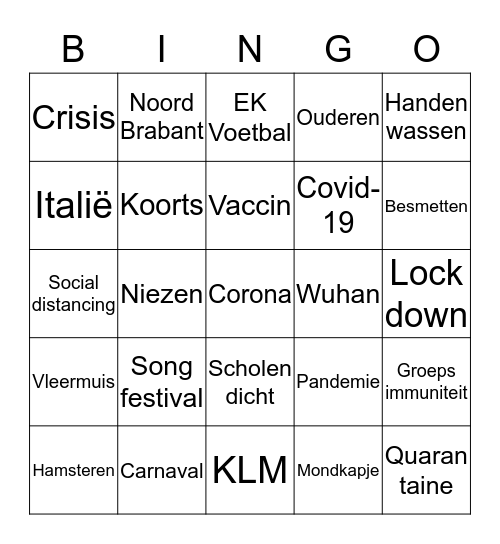 CORONA BINGO  Bingo Card