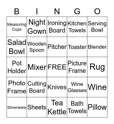 Bridal Shower Gift Bingo Card
