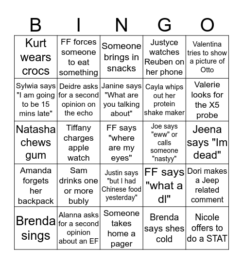 BRIGHAM ECHO LAB BINGO Card