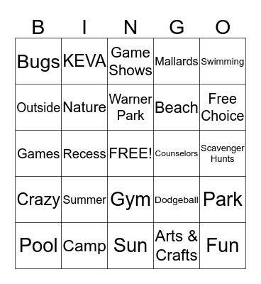 Summer Campp Bingo Card