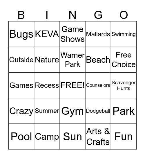 Summer Campp Bingo Card