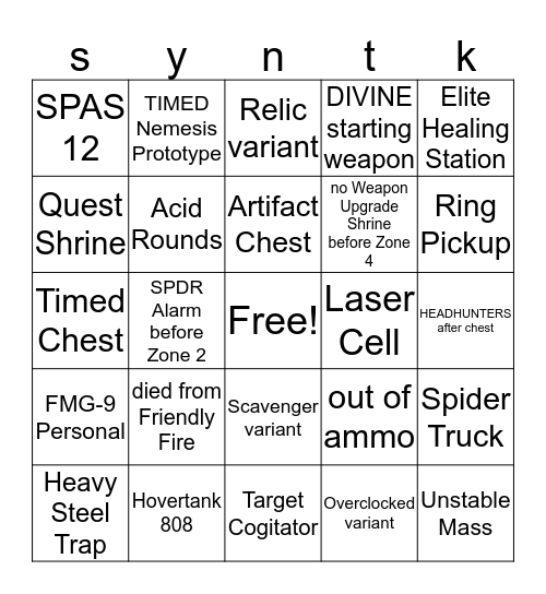 synthetik Bingo Card