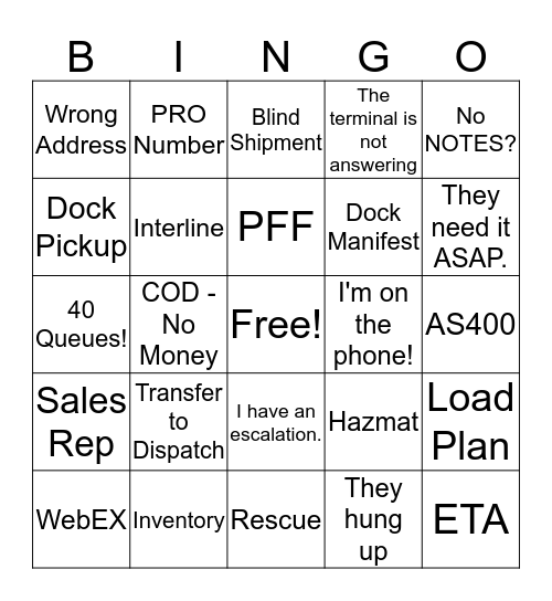 Customer Service Bingo! Bingo Card