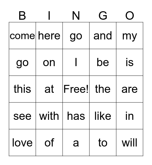 1G Power Words 14 Bingo Card