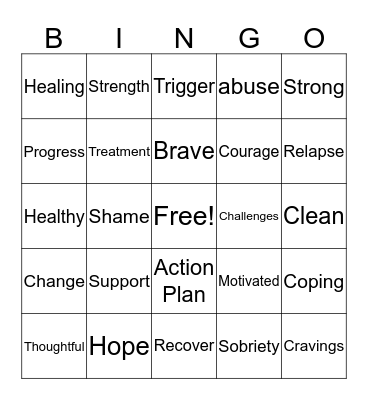 Recovery Bingo Card