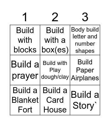 3 Weeks of Building Fun Bingo Card