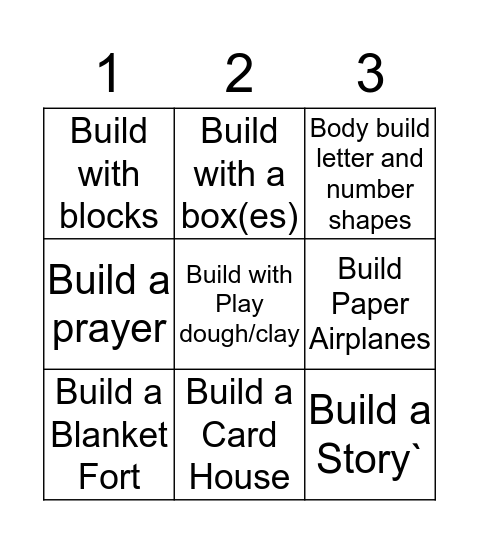 3 Weeks of Building Fun Bingo Card