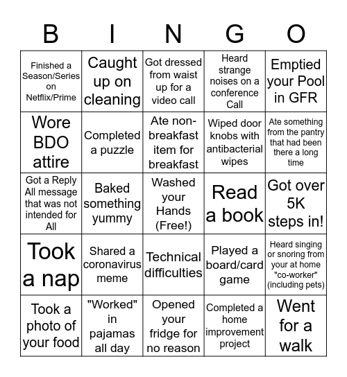 Work from Home BINGO! Bingo Card