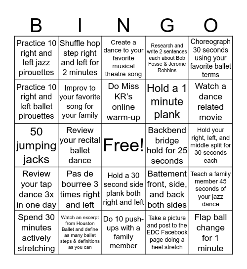 JOULES Dance Bingo  Bingo Card