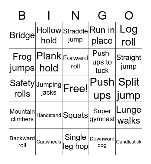 Stay Active - Gymnastics! Bingo Card
