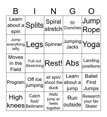 Off Ice Bingo Card