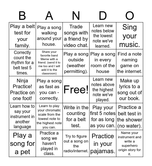 Bando! Bingo Card