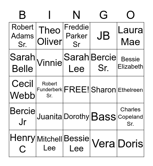 FAULK FAMILY  BINGO Card